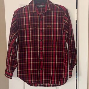 Polo Ralph Lauren Red and Black Plaid Button Down Shirt thick cotton L Vintage